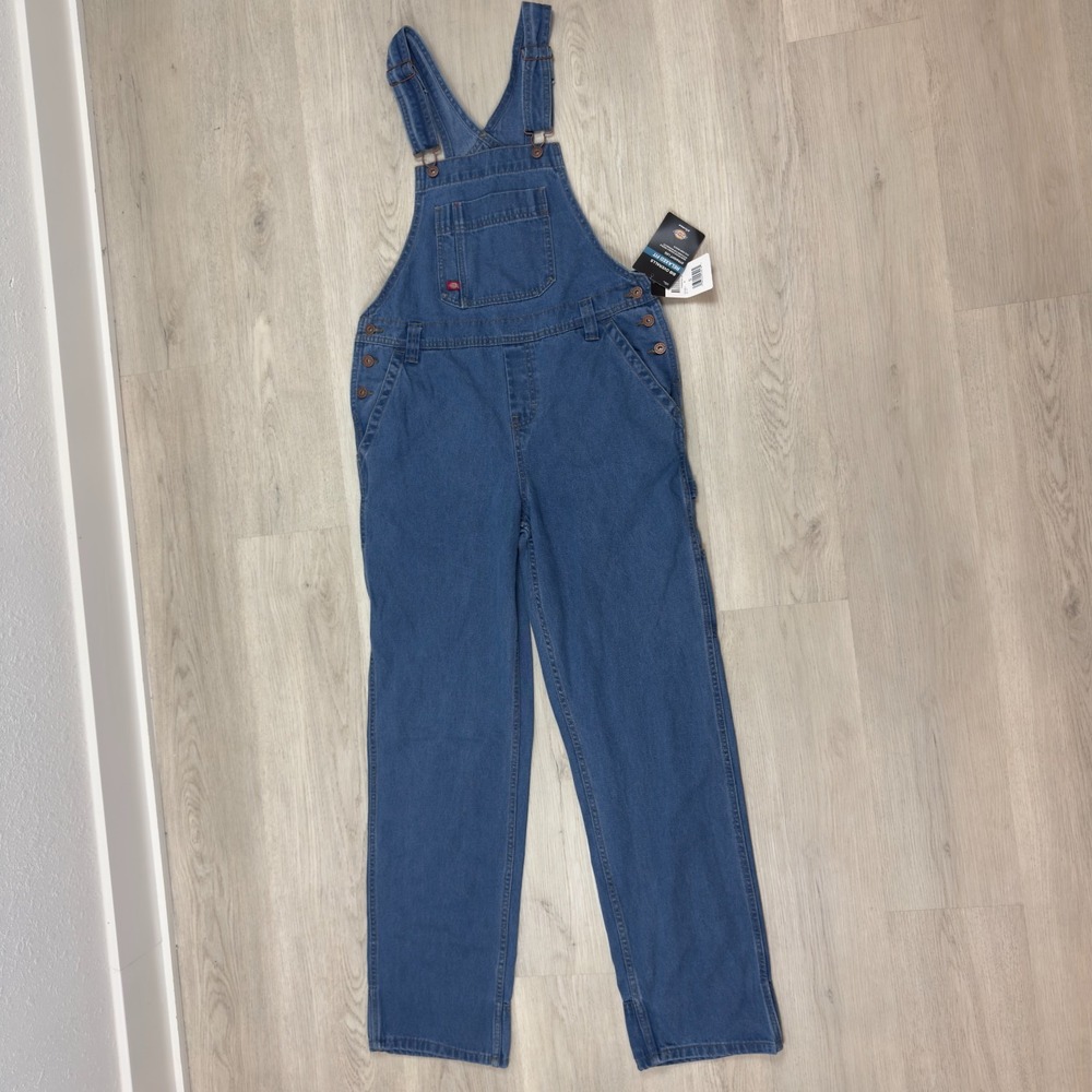 Dickies Womens Bib Overalls Straight Fit Leg Size Small Blue Denim Medium Wash